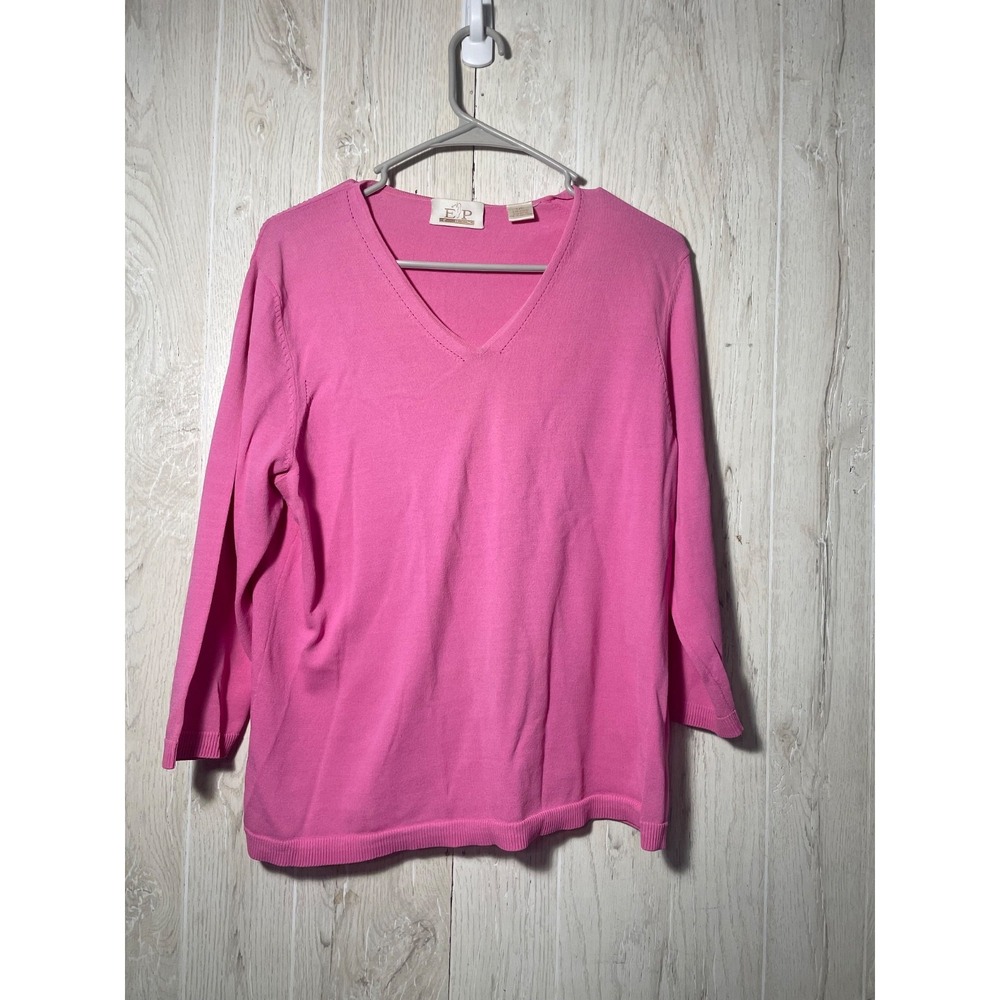 E P Pro Women's Large Pink Sweater Long Sleeve Round Neck 60% Cotton 40% Rayon -